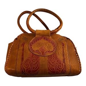 Vintage Bohemian Style Hand-tooled Brown Leather Handbag
